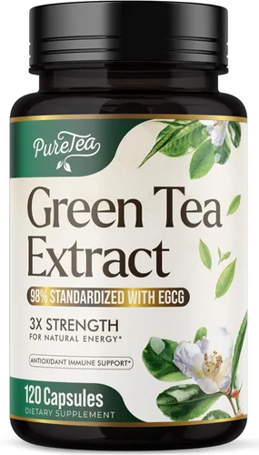 Vista 11 de PureTea - Píldoras de extracto de té verde de 1000 mg con EGCG – 98% de polifenoles estandarizados – Cápsulas de té verde de absorción 3X