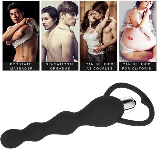 Vista 4 de Tapón anal vibrador de silicona suave con cuentas anales, diseño graduado, vibrador anal de silicona impermeable para punto G, juguete sexual anal