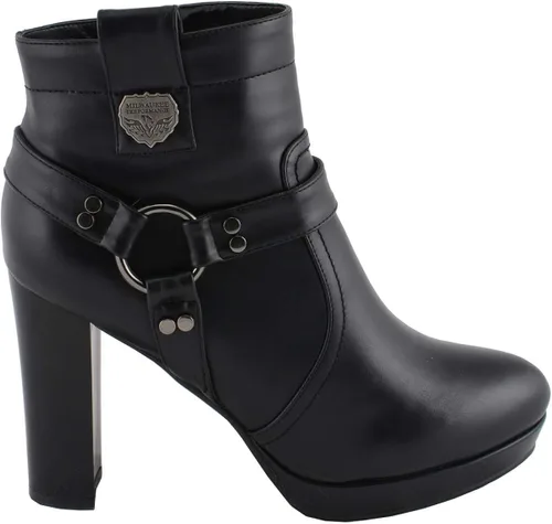 Vista 3 de Milwaukee Leather MBL9432 - Botines negros con arnés para mujer con tacón de bloque