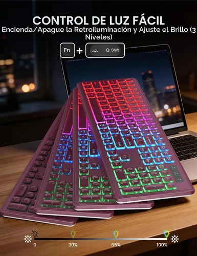 Vista 2 de Wireless Keyboard and Mouse Combo, RGB Backlit, Wirst Rest, Rechargeable