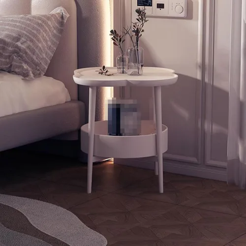 Vista 3 de Mesa auxiliar para sala de estar, mesa auxiliar pequeña en forma de flor, mesita de noche, mesa auxiliar para sofá, mesa auxiliar con cesta