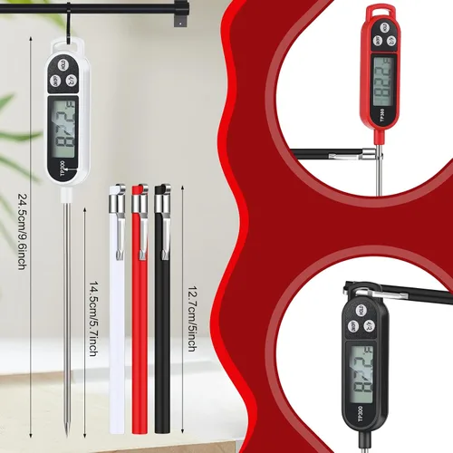 Vista 2 de Termómetro de alimentos impermeable Copkim con sonda larga, termómetro digital para carne, agua, líquido, vela y cocina de lectura instantánea