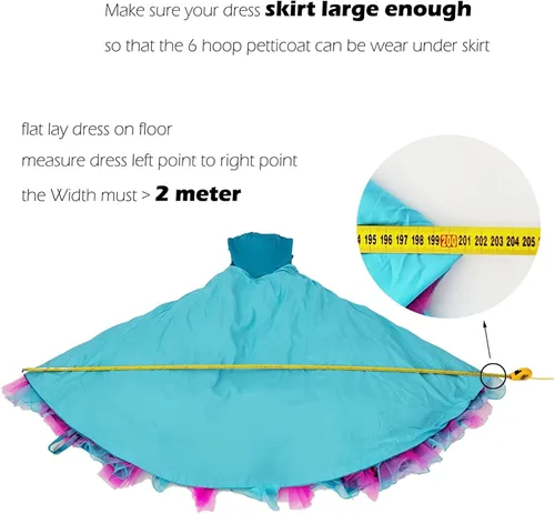 Vista 6 de WOWBRIDAL Falda de 6 aros para mujer enagua de crinolina que se desliza hasta el suelo para vestido de novia