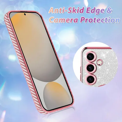Vista 316 de Bonoma - Funda compatible con Samsung Galaxy S21 Plus, diseño de corazón con purpurina, color rosa Support for MagSafe, Plating Magnetic Case TPU