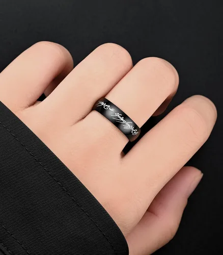 Vista 4 de King Ring Anillos de 0.236 in Ver.2 - Bandas de acero inoxidable pulido Magic Patern Negro Blanco