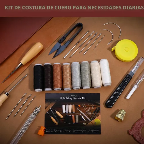 Vista 4 de BAGERLA Kit de costura de reparación de tapicería, kit de costura resistente con herramientas de punzón, desgarrador de costura, agujas de costura a