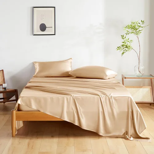 Vista 22 de Juego de sábanas de seda THXSILK 3 piezas, juego de sábanas tamaño Twin XL, sábanas frescas y transpirables con 1 sábana encimera, 1 sábana bajera