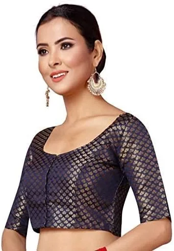 Vista 2 de Indian Hawker Blusa para mujer de Bollywood con brocado de poliéster, estilo sari y mangas coderas