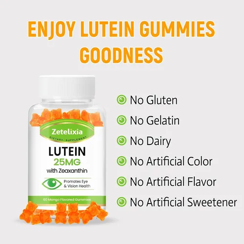 Vista 7 de Gomitas de luteína de 25 mg – Vitaminas para los ojos Luteína y Zeaxantina Suplementos para la salud ocular para adultos, suplemento de gomitas