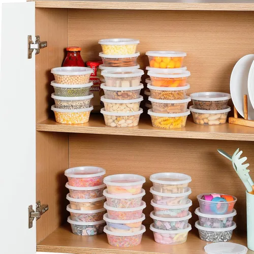 Vista 14 de AOZITA 36 juegos de recipientes de plástico de 8 onzas con tapas, recipientes herméticos para almacenamiento de alimentos, aptos