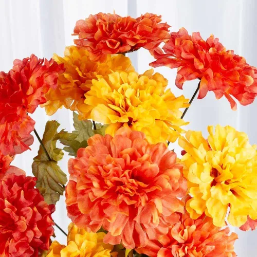 Vista 3 de Factory Direct Craft Juego de 2 arbustos artificiales de caléndula de seda de poliéster para el Día de Muertos, Día de Muertos, flores de caléndula