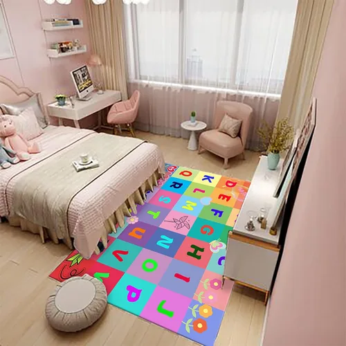 Vista 4 de ABC - Tapete de aprendizaje infantil de 2 x 3 pies, rectangular, antideslizante, lavable a máquina, para sala de estar, dormitorio, aula, cuarto