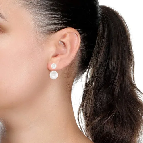 Vista 6 de Lavari Jewelers - Aretes de doble perla en blanco o negro de agua dulce para mujer en plata de ley 925 con empuje hacia atrás de 6 y 0.394in, Metal
