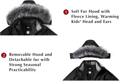 Vista 5 de ZSHOW Abrigo de invierno cálido para niños, parka impermeable con capucha