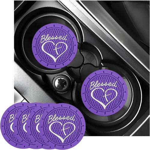 Vista 11 de KVAEY 2 PCS Posavasos para Portavasos de Coche, 2.76 Pulgadas Alfombrillas Antideslizantes para Bebidas del Vehículo con Linda Cruz Bendita