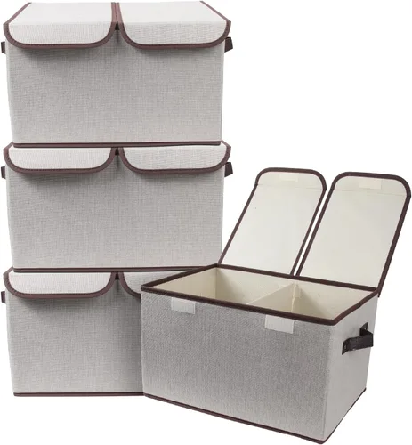 Vista 9 de Caja de almacenamiento plegable de tela, 16.5 x 11.8 x 9.8 pulgadas (largo x ancho x alto), con doble tapa y divisores, organizador grande