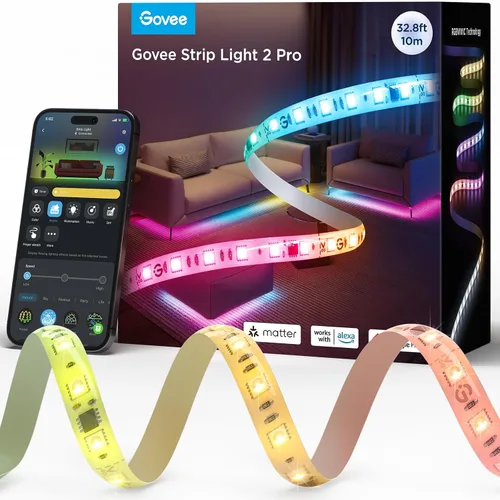 Vista 10 de Govee Tira de luz LED RGBWWIC 2 Pro de 6.56 pies, control inteligente, APP