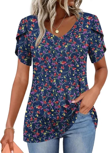 Vista 10 de CATHY 2025 - Blusas de verano para mujer, con mangas cortas, cuello en V, estilo túnica, tallas S-4XL Talla B