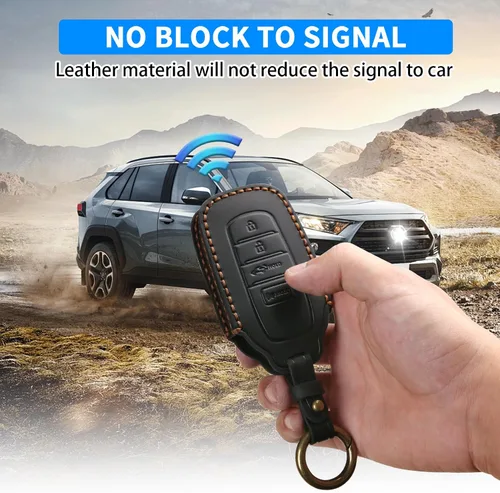 Vista 4 de QBUC Funda de Cuero Genuino para Llavero de Toyota Tacoma, Compatible con Toyota Tundra Prius Venza Corolla Crown Sequoia Grand Highlander RAV4