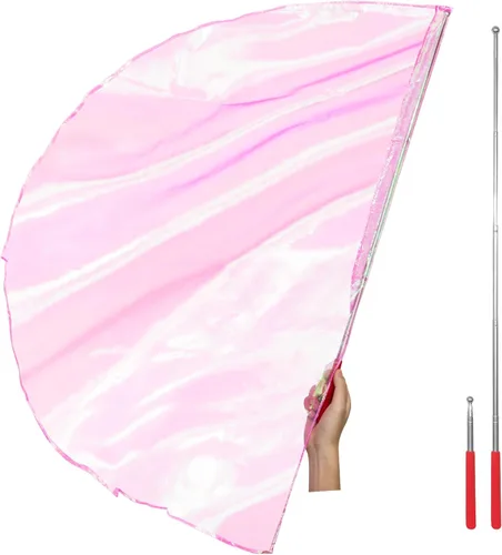 Vista 8 de Bandera de adoración con varilla escalable, bandera de poliéster semicírculo suave de 50 pulgadas para práctica de danza, banderas de baile