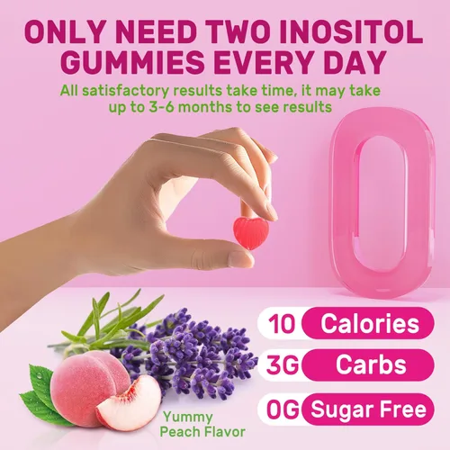 Vista 9 de Gomitas de inositol para mujer + Chasteberry, Myo-Inositol y D-Chiro Inositol 2000mg + 50mg Proporción ideal 40:1 con B12 metilado y folato, colina