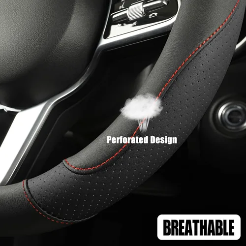 Vista 3 de Funda de cuero de microfibra en forma de D, transpirable, antideslizante, de 13.5 a 14 pulgadas, color negro