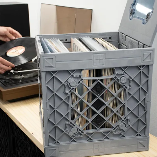 Vista 5 de CrateVinyl - Caja de almacenamiento modular para discos de vinilo para álbumes LP con divisor y 2 paneles transparentes