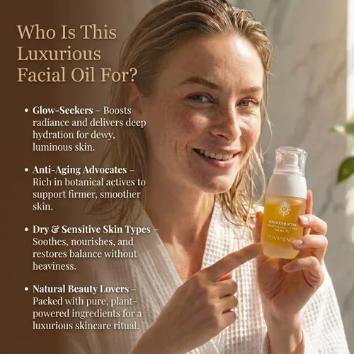 Vista 2 de YUNASENCE ORCHIDEE VITAE - Suero de aceite facial antienvejecimiento orgánico precioso, aceite facial con flor de orquídea, argán, maracuja, papaya