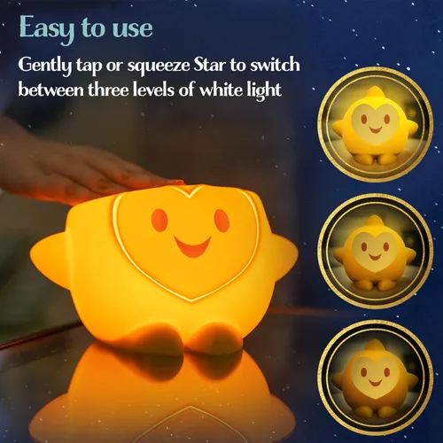 Vista 5 de Disney Wish Squishy Light, luz nocturna para niños, lámpara USB, funciona con pilas, regulable, luz de estrella ideal para dormitorio, sala