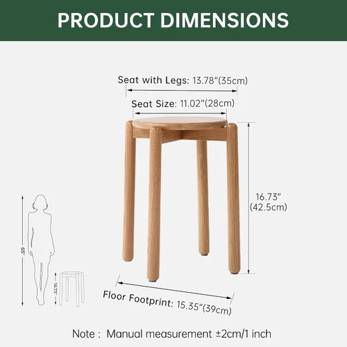Vista 2 de Taburete apilable de roble, soporte pequeño para plantas, taburete redondo de madera para comedor, sala de estar, entrada, aula, escuela, 15.4 x