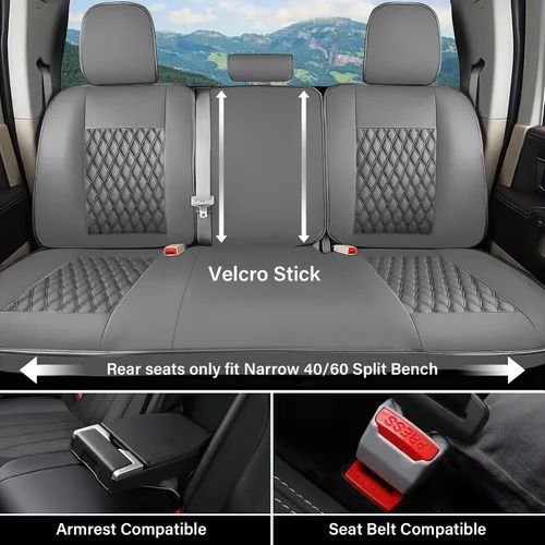 Vista 67 de Coverado Juego completo de fundas de asiento de ajuste personalizado para Chevy Silverado/GMC Sierra 2014-2018 1500, 2015-2019 2500HD 3500HD Negro