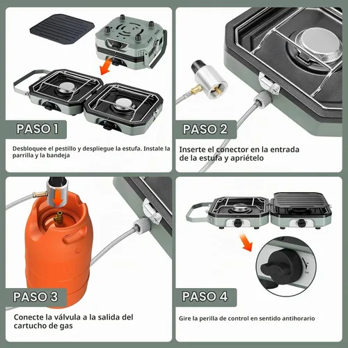 Vista 8 de Estufa de campamento de propano de 2 quemadores con parrilla, estufa portátil de propano de 16000 BTU con 2 quemadores ajustables e encendido