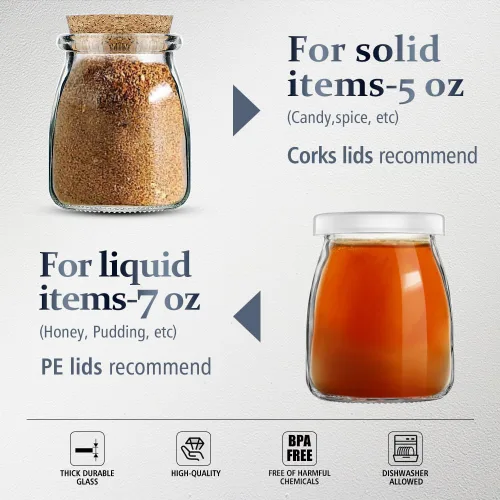 Vista 3 de Folinstall Tarros de vidrio pequeños de 7 onzas con tapas de corcho, paquete de 20 recipientes de yogur con tapas de polietileno para dulces
