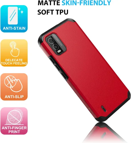 Vista 5 de TJS Funda compatible con Nokia C210, con protector de pantalla de vidrio templado de doble capa, soporte magnético híbrido a prueba de golpes, funda