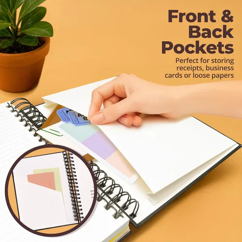 Vista 6 de Cuaderno de espiral encuadernado en cuero de tapa dura de 8x10 pulgadas con divisores removibles - Negro - 300 páginas Cuaderno de 5 asignaturas