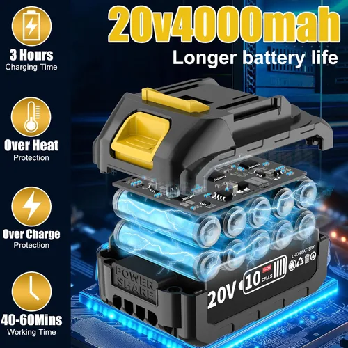 Vista 6 de Pulverizador de pintura inalámbrico de 4.0Ah con batería y cargador, pistola de pintura eléctrica de 800 W con 5 boquillas y 3 patrones