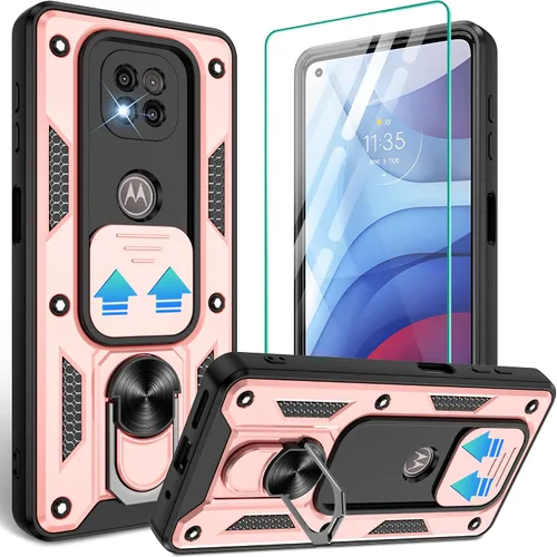 Vista 15 de Gritup Funda para Moto G Stylus 5G-2021 con cubierta deslizante para cámara 1 paquete de protectores de pantalla HD Soporte de metal giratorio