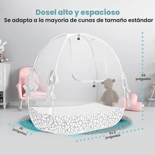 Vista 3 de Tienda de campaña para cuna de malla transpirable para evitar que el bebé salga trepando, toldo de red para cuna con cremallera de cierre automático