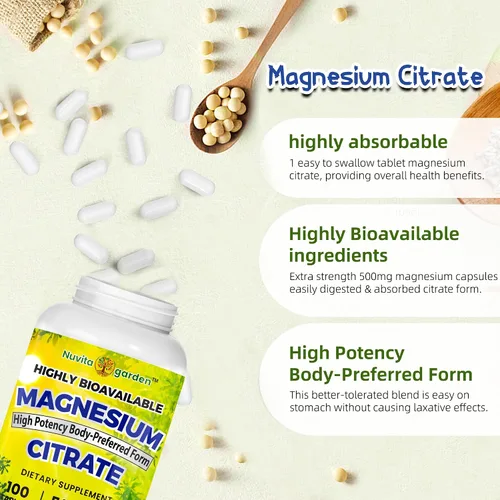 Vista 3 de Magnesio (Citrato) 500 mg - Suplemento de magnesio para hombres y mujeres - para la salud del corazón y los huesos, apoyo del sistema inmunológico