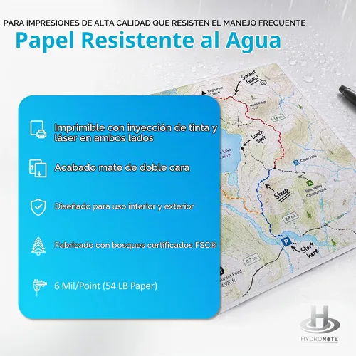 Vista 2 de TerraSlate Papel impermeable Hydronote - Papel de copia multiusos de 54 libras de 8.5 x 11 pulgadas, 100 hojas, impresora de inyección de tinta