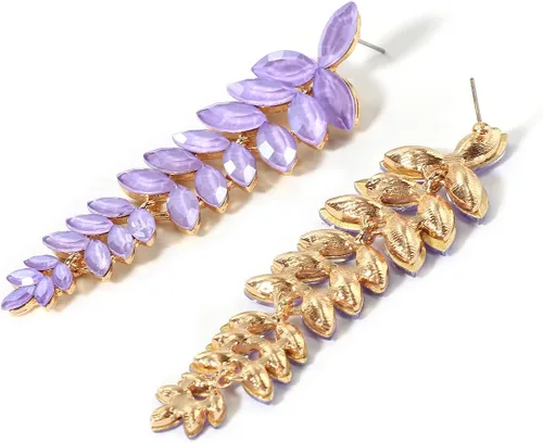 Vista 5 de KELMALL Aretes largos de cristal para mujer, aretes colgantes de hoja de diamantes de imitación