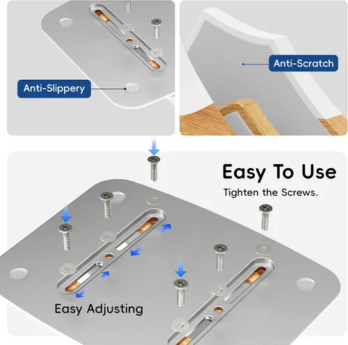 Vista 7 de AFOOYO Soporte vertical doble para laptop, soporte ajustable de madera en forma de pico de nieve, base de escritorio con 2 ranuras compatible