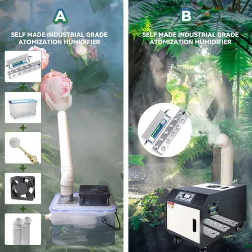 Vista 4 de Mxmoonant Mist Maker - Humidificador ultrasónico de 12 cabezales, 284.0 fl oz/H con fuente de alimentación de 400 W, flotador, discos de repuesto