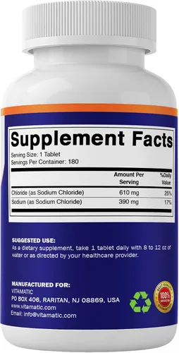 Vista 8 de Vitamatic Cloruro de sodio 1000mg - 180 tabletas - Hecho en Estados Unidos