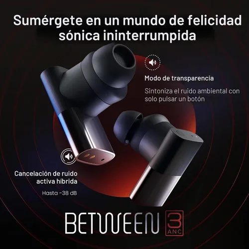 Vista 2 de Status Between 3ANC Onyx - Auriculares inalámbricos True con cancelación activa de ruido, color negro, iPhone y Android ANC, auriculares