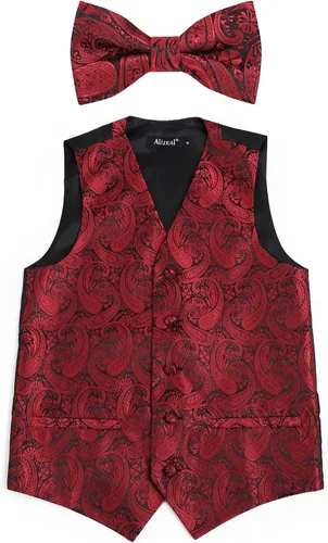 Vista 28 de Alizeal Conjunto de 2 piezas de corbata de lazo preatada de jacquard de cachemira con estampado floral clásico para niños