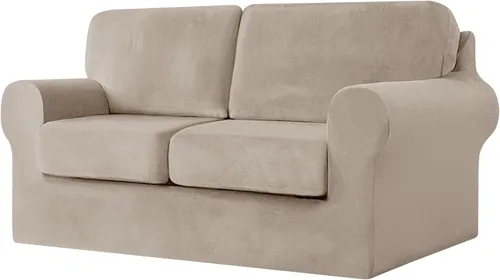 Vista 89 de UNBBRRL Fundas de sofá de 3 piezas para sofá, funda de terciopelo elástico para sillón con 1 funda de cojín de asiento y 1 funda de respaldo
