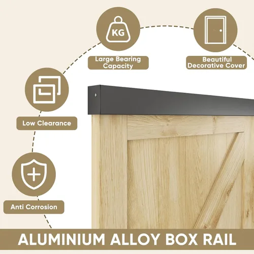 Vista 3 de JUBEST Kit de Herraje para Puerta de Granero de 6 Pies, Herraje de Caja de Aleación de Aluminio, Riel de Puerta Corredera de Baja Altura para Puerta
