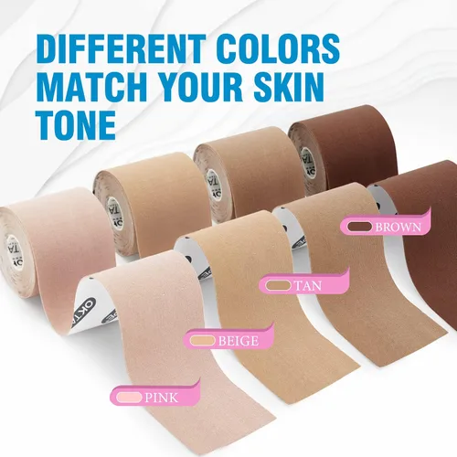 Vista 8 de OK TAPE Breast Lift Tape, Boob Tape for Large Breasts Lift A-G Cup, Invisible bra with 5 Pairs Nipple Cover Set, 3" x 16.4ft