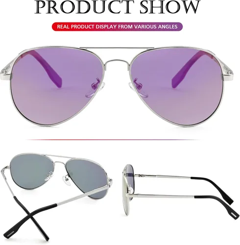 Vista 6 de PORADAY - Lentes de sol polarizados para hombres y mujeres con estilo aviador armazón de metal 100 protección UV400 58 mm